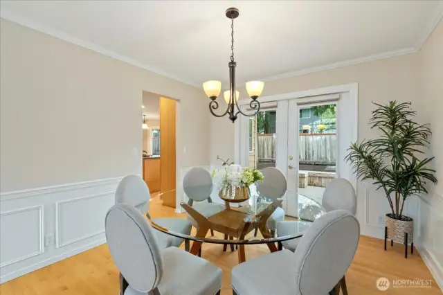 Step outside to enjoy the deck through the french doors