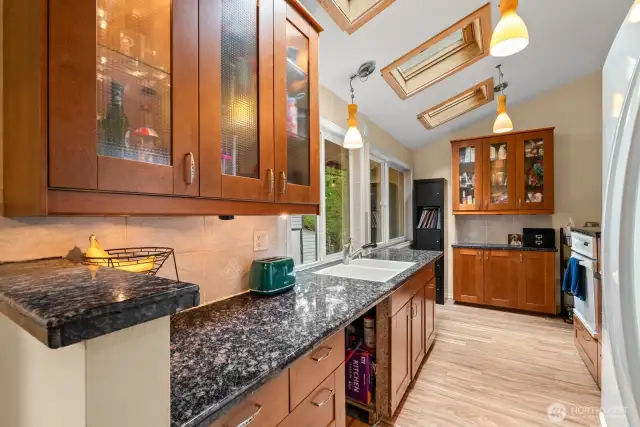 Skylights in kitchen for natural light.
