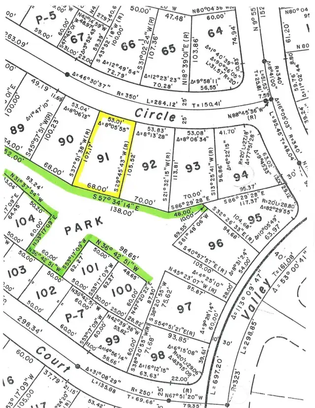 Plat of 8 Twin Flower Circle (Lot 91).  Lot 92 is green-belt area now.