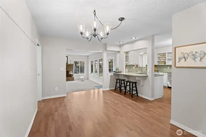 spacious and open kitchen, dining and great room