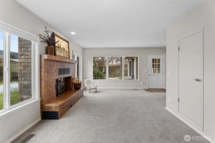 Great room, leads to covered patio, extra storage closet