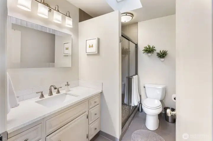primary bathroom with step-in shower