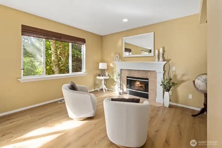 Cozy family room complete with gas fireplace