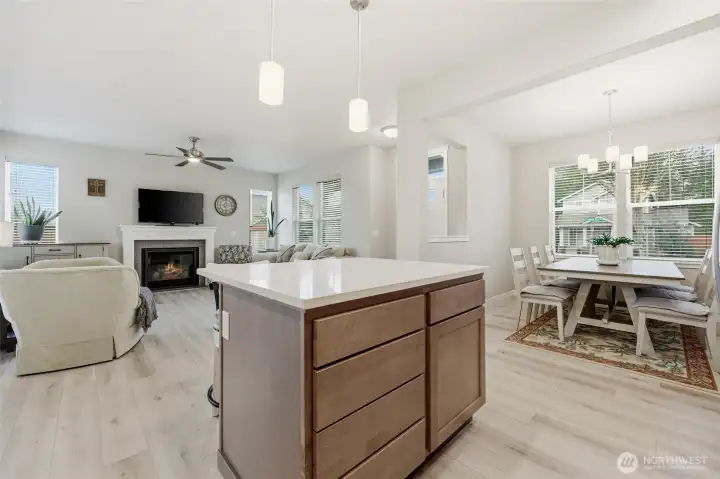 Great open floor plan with view from the kitchen island.