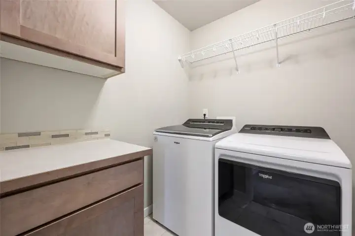 Upstairs laundry room with buit-in cabinets.