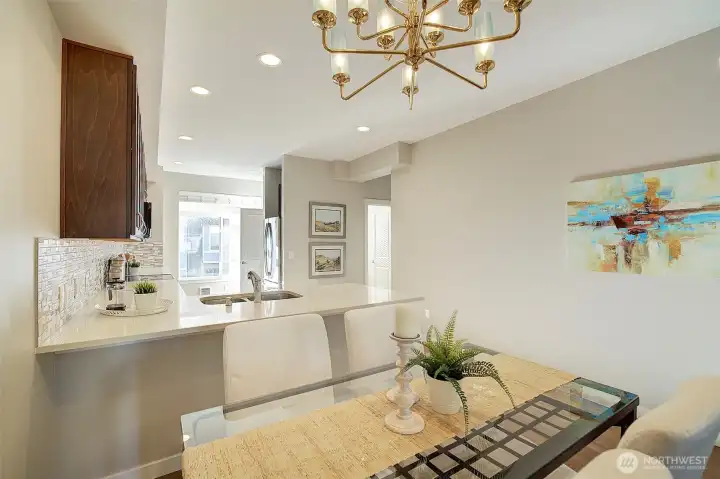 Take your morning beverage at the breakfast bar