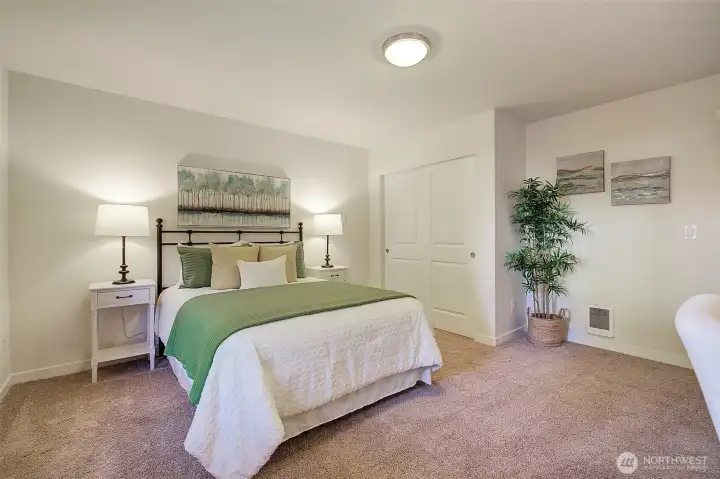 Ultra private 3rd bedroom/office is on lower level, behind garage