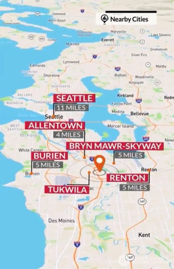 Tukwila is great location to commute to either Seattle, Eastside or South End.
