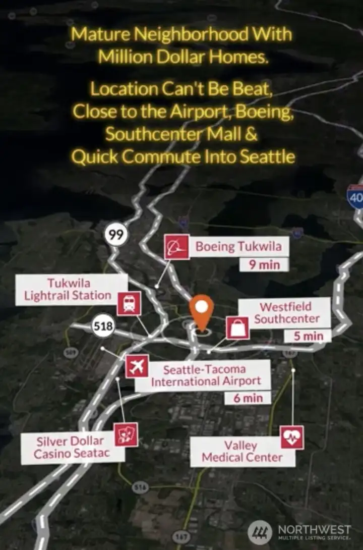 Lightrail, Boeing, SeaTac, Medical are all close by