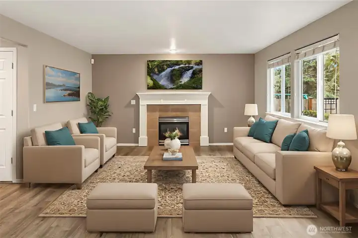 Family room virtually staged