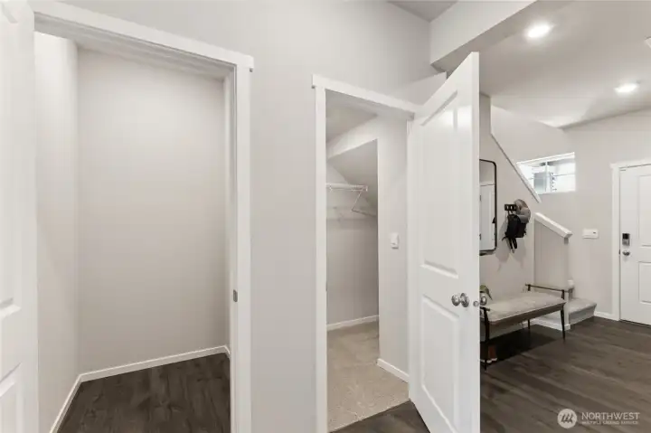 Lots of storage with deep coat closet and flexible storage room near entry. Actual home is under construction and finishes may vary. See site agent for details.