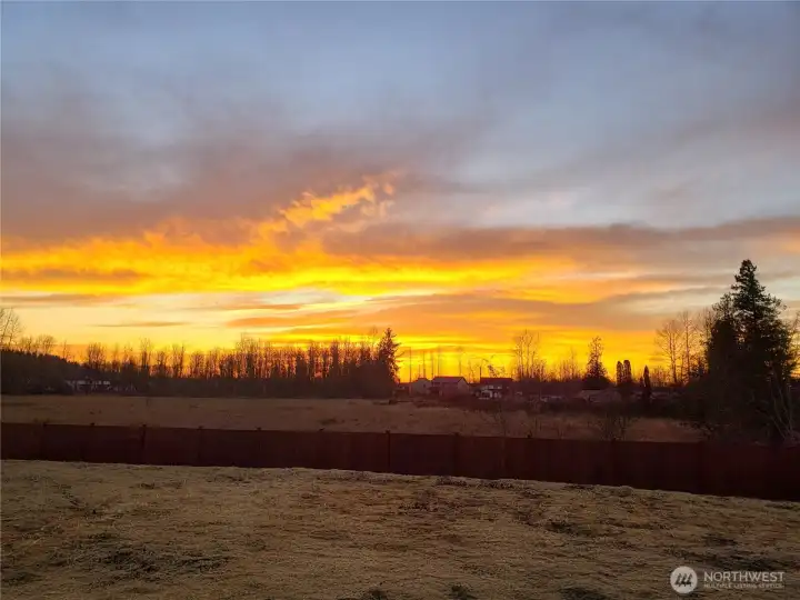 Sunset views every night from your great room, kitchen, and primary bedroom. Fully landscaped and fenced yard included and not yet installed. Photo is representational, actual yard size and landscaping may vary. See site agent for details.