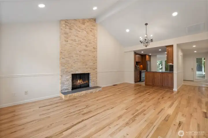 Vaulted ceilings makes the living room feel huge