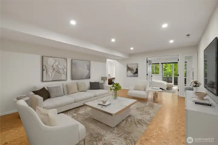 Virtually staged family room downstairs