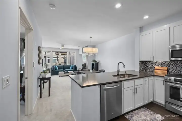 Heated tile leads to your fully remodeled kitchen.