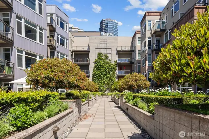 Units resides in upper right of photo -overlooking the gated courtyard.