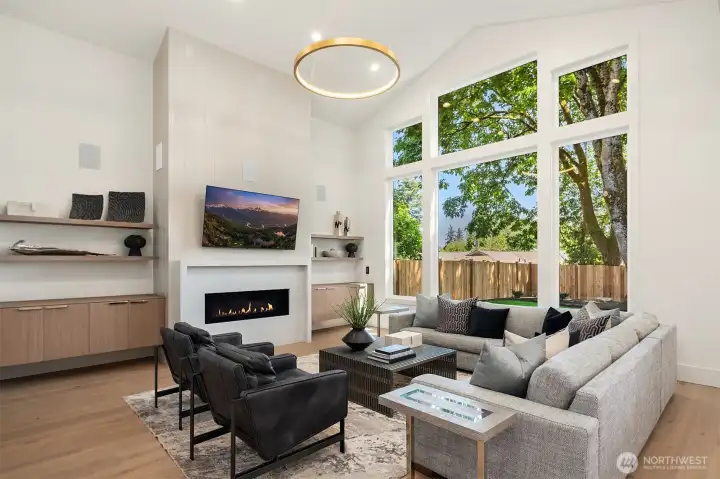 Vaulted great room that overlooks the private backyard Vaulted great room that overlooks the private backyard