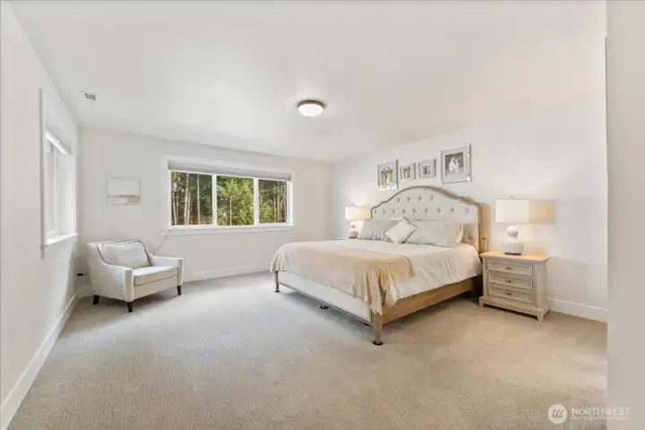 The upstairs Primary Suite is a serene retreat featuring, an attached 5piece Primary Bath with luxurious finishes, creating the perfect blend of comfort and elegance. Also, includes beautifully sized walk-in closet with exceptional storage and dressing space.