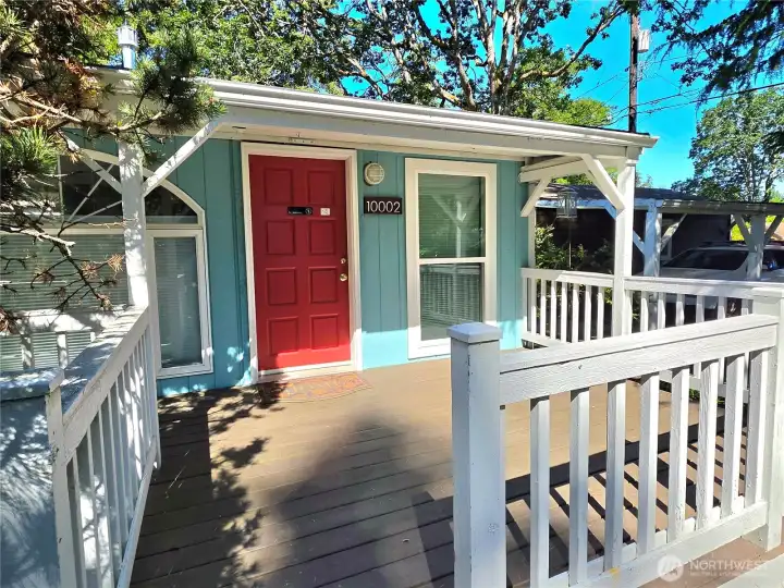 Entry front door with large deck
