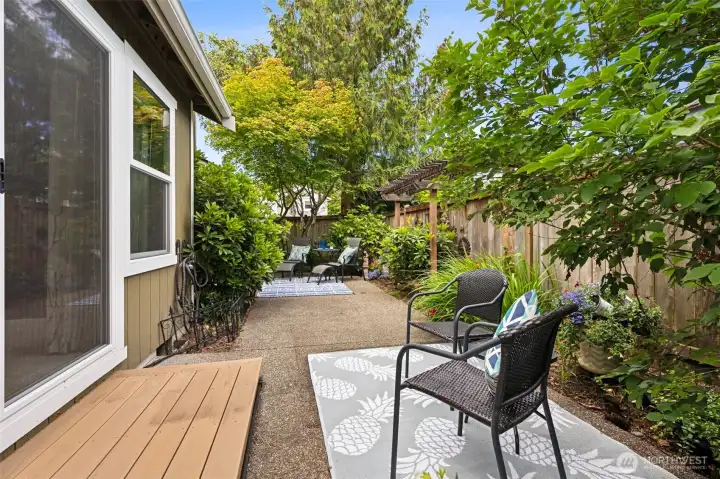 A second sliding glass door access in the primary bedroom leads to a private garden retreat space. Gaze at the night sky from your lounger or possible hot tub someday. Loads of privacy with just an acces lane, not a home on the other side of the gate. A second sliding glass door access in the primary bedroom leads to a private garden retreat space. Gaze at the night sky from your lounger or possible hot tub someday. Loads of privacy with just an acces lane, not a home on the other side of the gate.