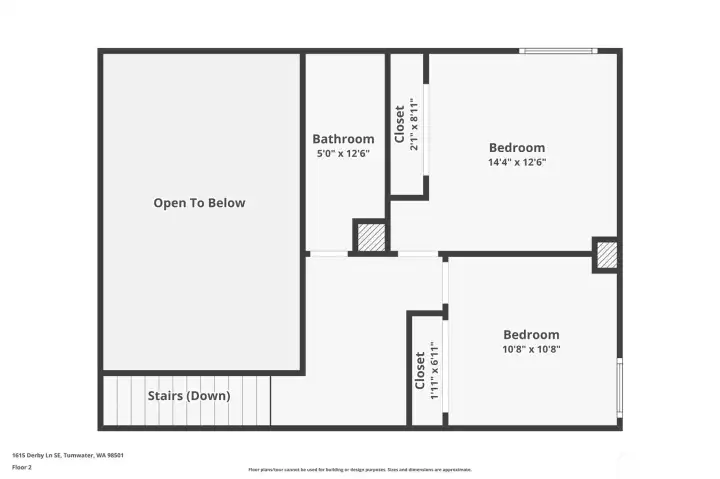 The upper level floor plan offers two large bedrooms ready for many uses, deep and wide closets, a full bath/shower combination tub, and large loft for an office space, book shelves, or fitness area. The upper level floor plan offers two large bedrooms ready for many uses, deep and wide closets, a full bath/shower combination tub, and large loft for an office space, book shelves, or fitness area.