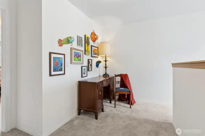 The upper loft area holds a myriad of possibilities for daily living. Reading nook, toy space, Fido's bed, futon, excercise hand weights, and more could find a home at the top of the stair. The upper loft area holds a myriad of possibilities for daily living. Reading nook, toy space, Fido's bed, futon, excercise hand weights, and more could find a home at the top of the stair.