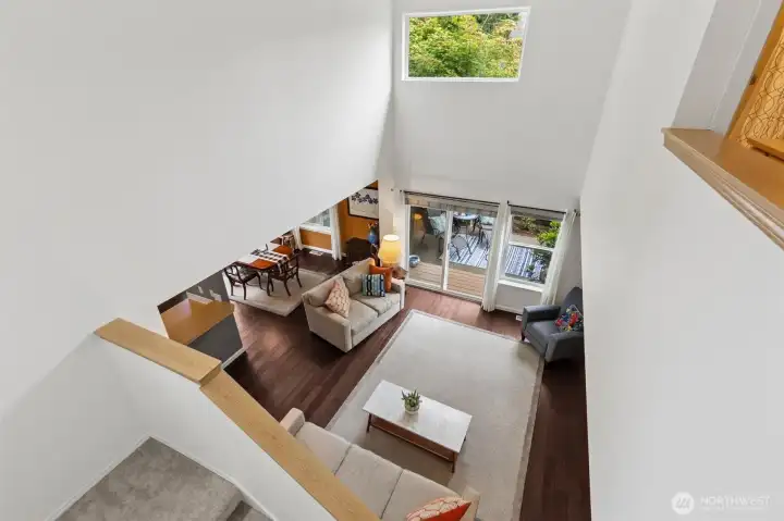 A view from the loft shows the dynamic design of this popular floor plan filled with upgrades, tasteful design choices, new exterior and interior finishes, appliances and a new roof. An incredible value and ready home! A view from the loft shows the dynamic design of this popular floor plan filled with upgrades, tasteful design choices, new exterior and interior finishes, appliances and a new roof. An incredible value and ready home!