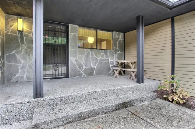 Spacious porch at the main level entry.