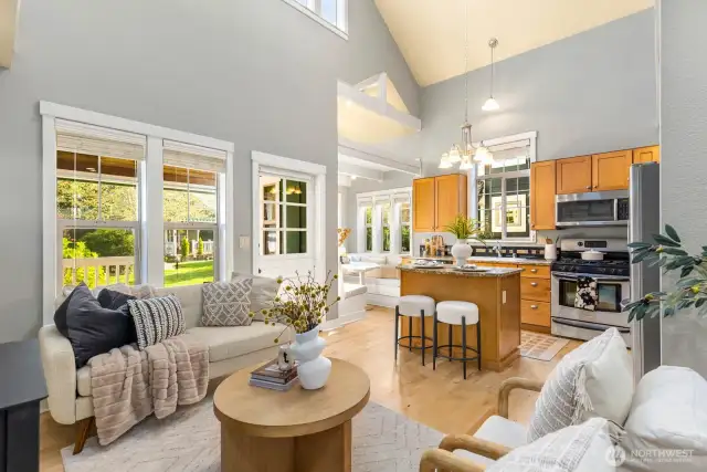 High ceilings continue to the kitchen