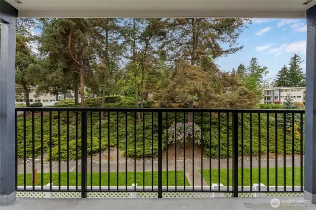 Nice patio with community and swimming pool view.