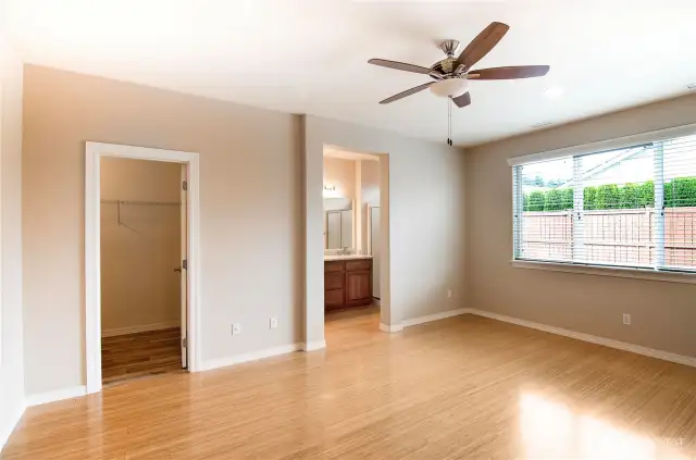 Primary bedroom is privately situated in the back of the home.  Large walk-in closet.