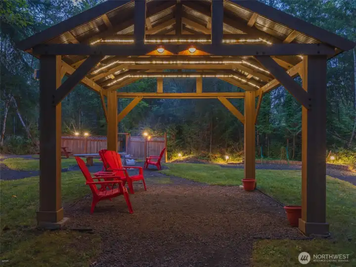 Twilight lighting sets the mood for evening get togethers