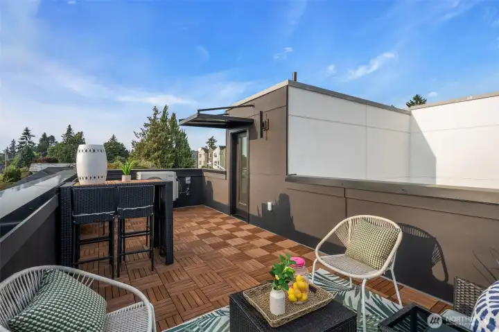 Roof deck where you can enjoy a view of the Pugel Sound and the Olympic Mountains.