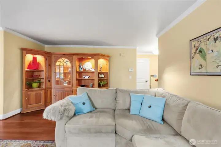 Crown molding has been added throughout the house.