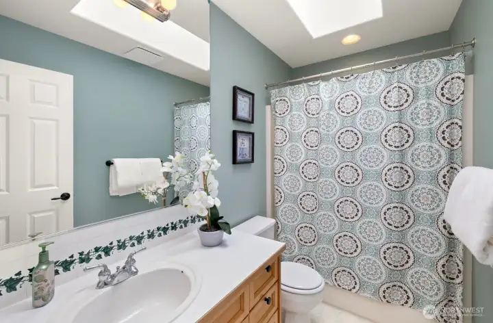 Upstairs full bathrooom (three full bathrooms upstairs!). Upstairs full bathrooom (three full bathrooms upstairs!).