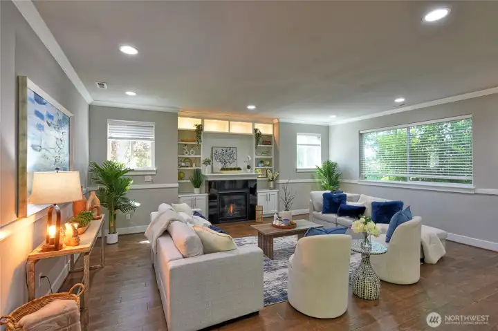 Cozy living room with gas fireplace.