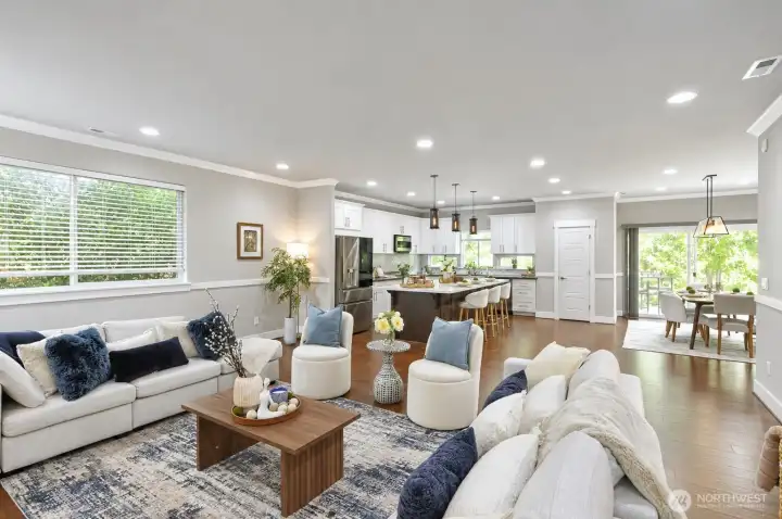 Open-concept living and dining areas designed for comfortable everyday living. Open-concept living and dining areas designed for comfortable everyday living.