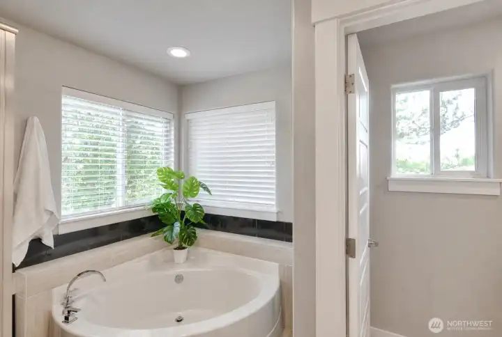Relaxing soaking tub for a spa-like experience. Relaxing soaking tub for a spa-like experience.
