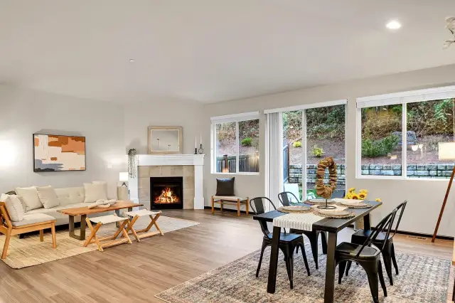 Enjoy the warmth of the fireplace in the expansive Great Room on the upper level.