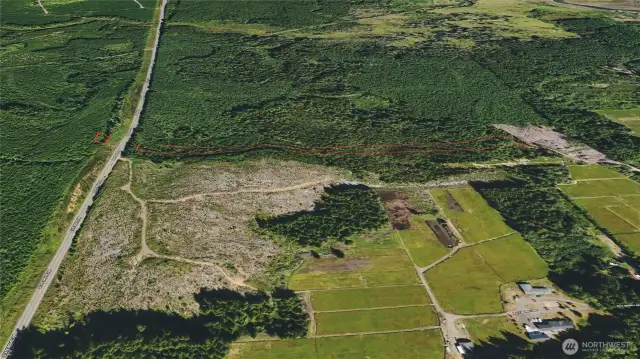 Overhead view with approximate boundaries in red.