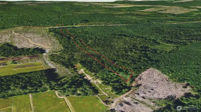 Overhead view with approximate boundaries in red.