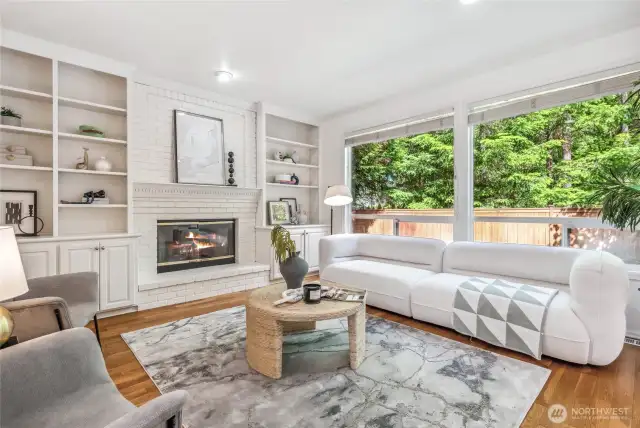Built-ins flanking the fireplace are perfect for displaying your favorites.