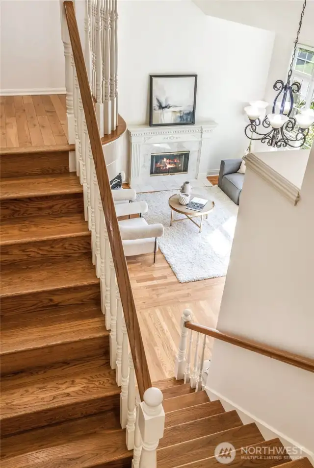 View from the stairs landing looking towards the formal living room.