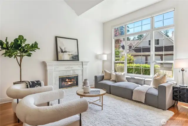 A large picture window allows in the natural light.