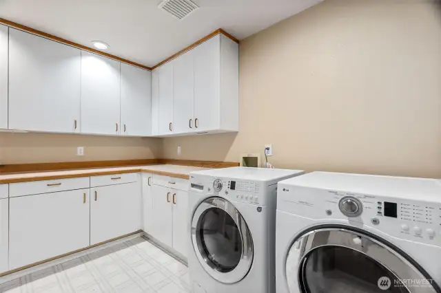 Spacious laundry room with lots of storage and room to fold