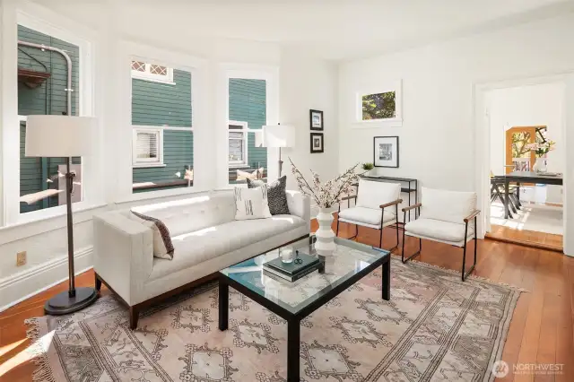 Tall ceilings and original hardwoods on the main floor.