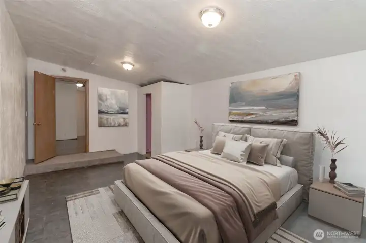 First bedroom just off dining room. Virtually staged.