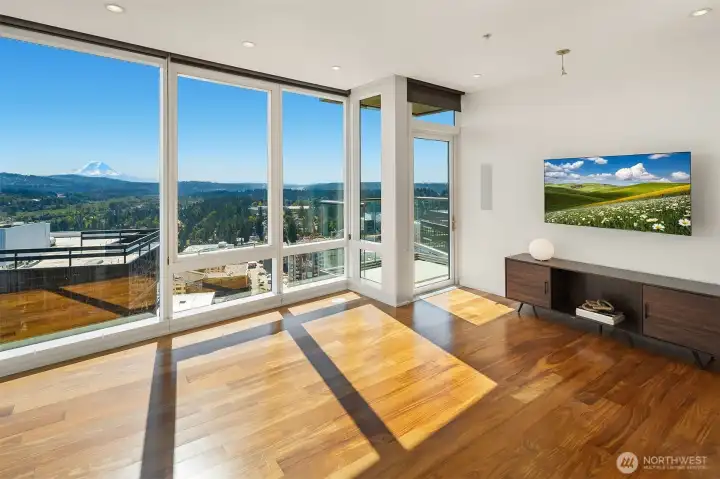 Sunny southern exposure for this spacious great room/ den. Balcony access for   year-around gas grilling.