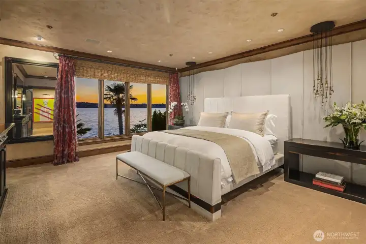 Elegant Primary Suite enjoys gorgeous sunset views.