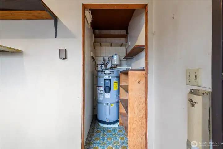 Hot water tank in utility closet